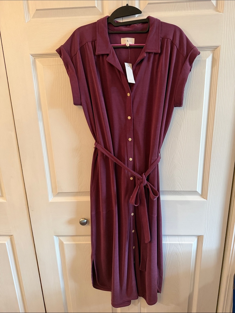 Lou & Grey Button-Front Shirt Dress in Plum